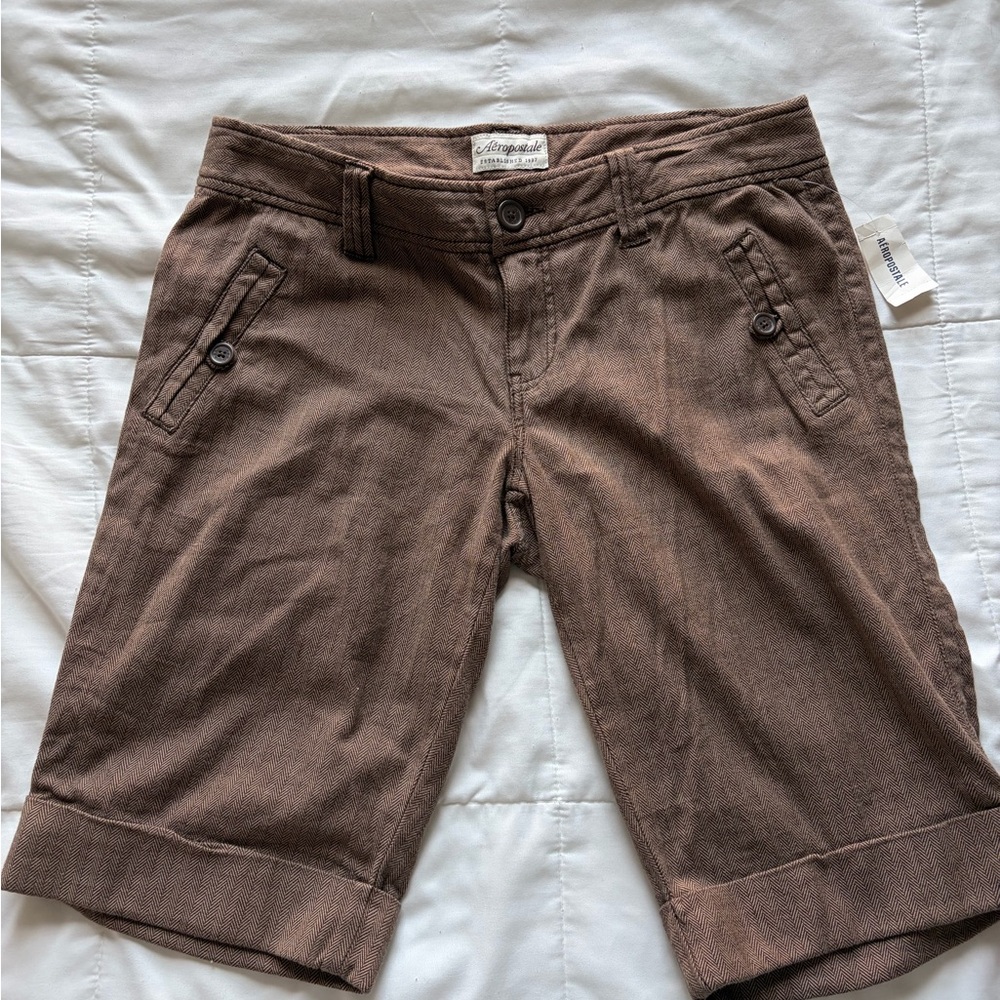 Aeropostale Women's Brown Cuffed Bermuda Shorts